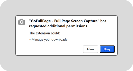 A pop-up requesting additional permissions: "The extension could manage your downloads."